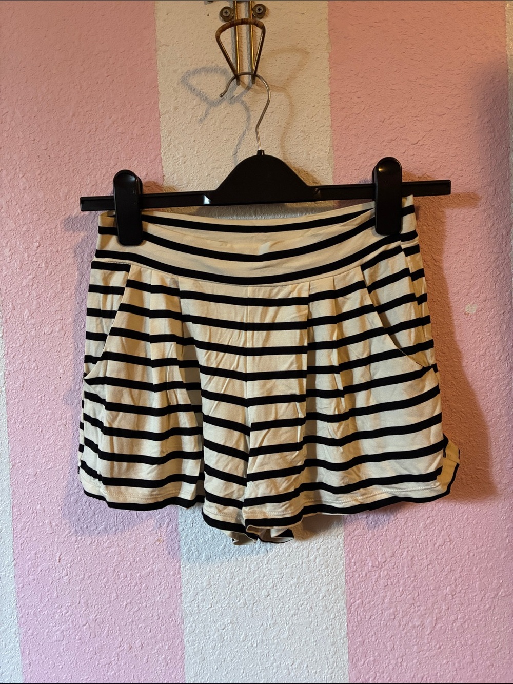 Ava Sky Black and Cream Striped Women's shorts